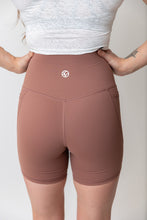 Load image into Gallery viewer, soft brushed mid length bike shorts with extra high waistband and side pockets
