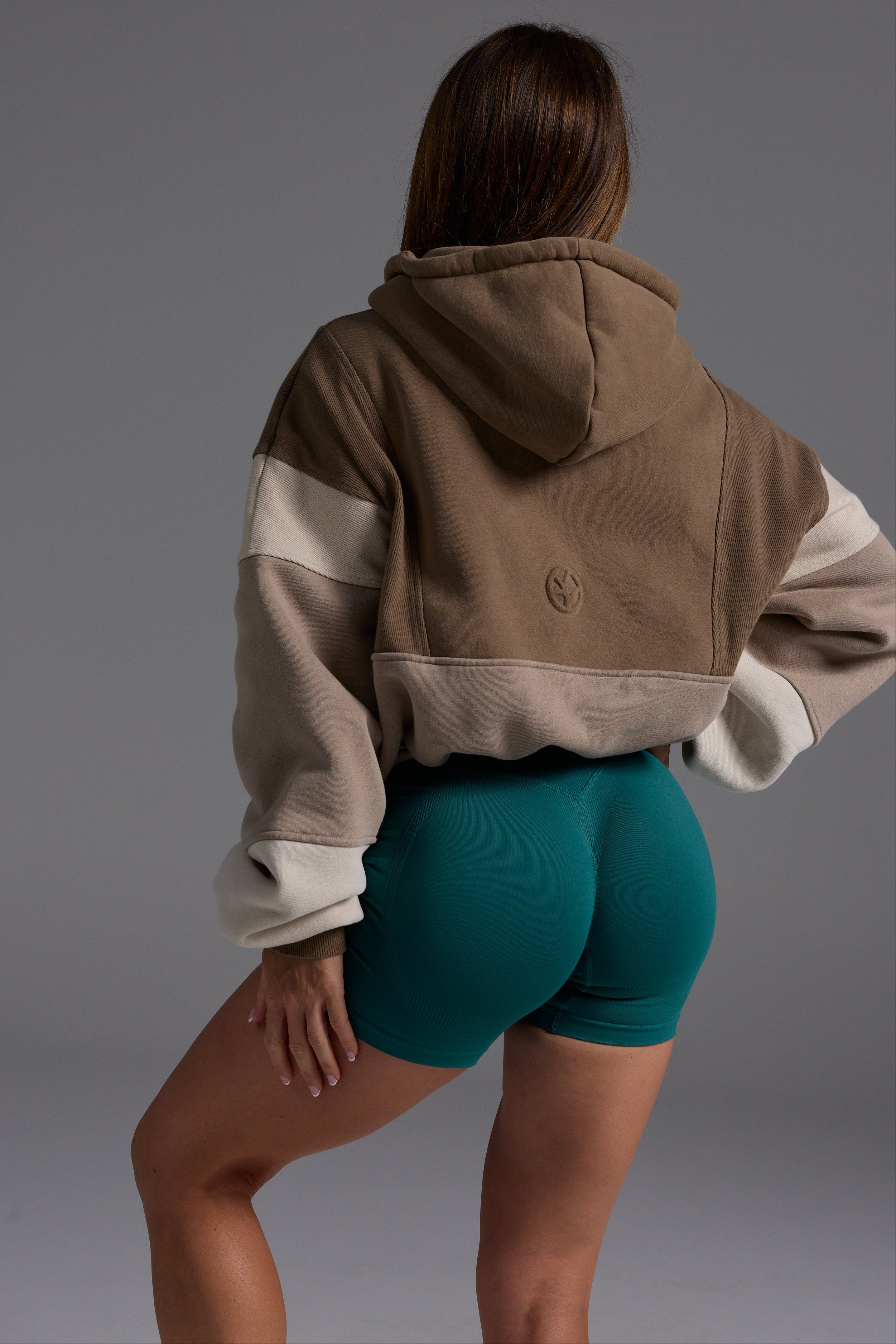 Hip length, full zip hoodie, with ribbed panels, embossed sleeve logo, in a slouchy oversize fit, with 2 convenient zip pockets, in mocha, stone and beige