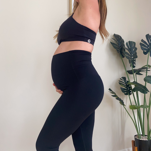 Standard length maternity gym tights in black with extra high waistband