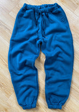 Load image into Gallery viewer, Blue fleece lined lounge joggers with drawstring and oversize slouchy fit
